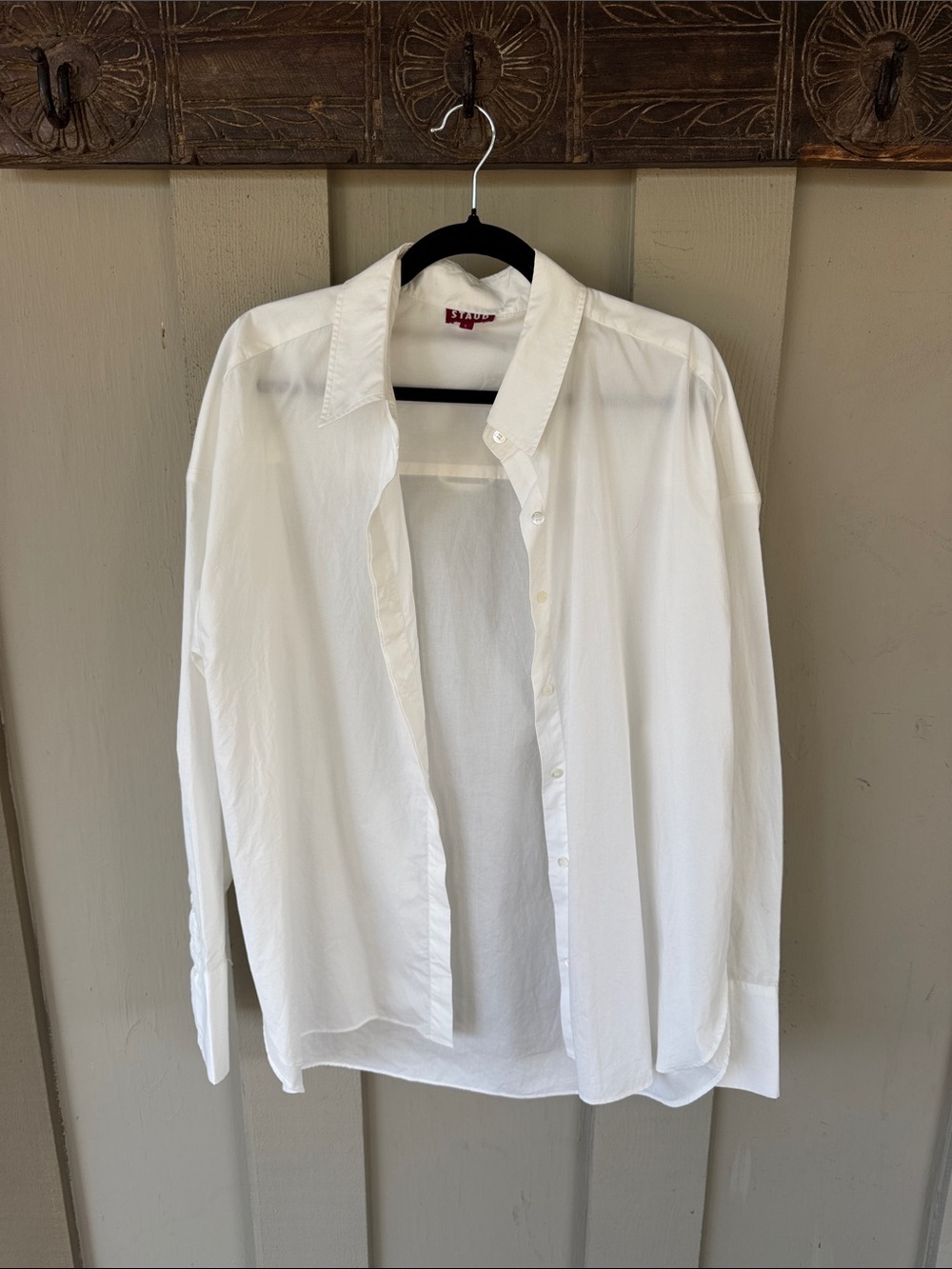 STAUD White Long-Sleeve Button-Down Shirt